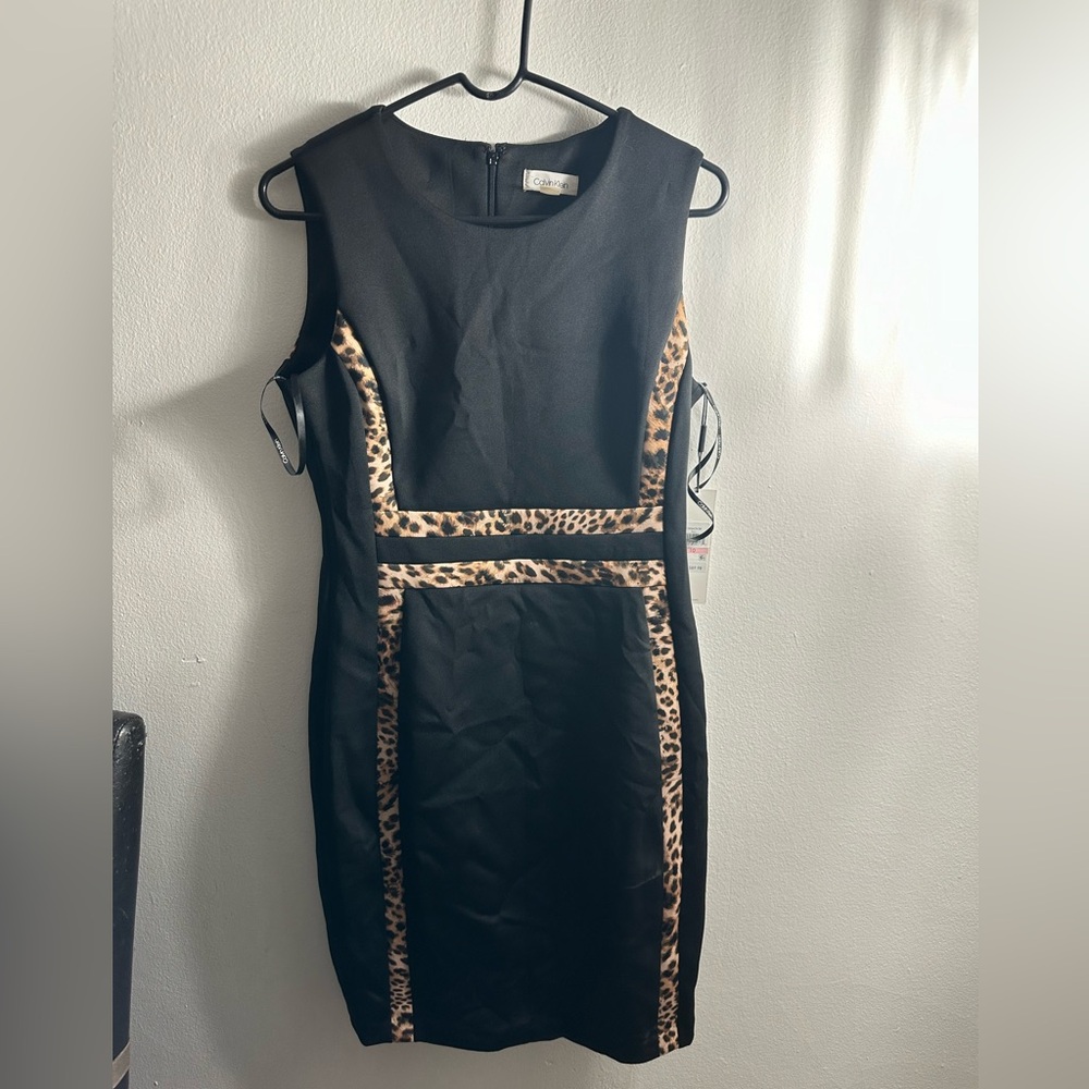 Calvin Klein Black and Cheetah Print Dress